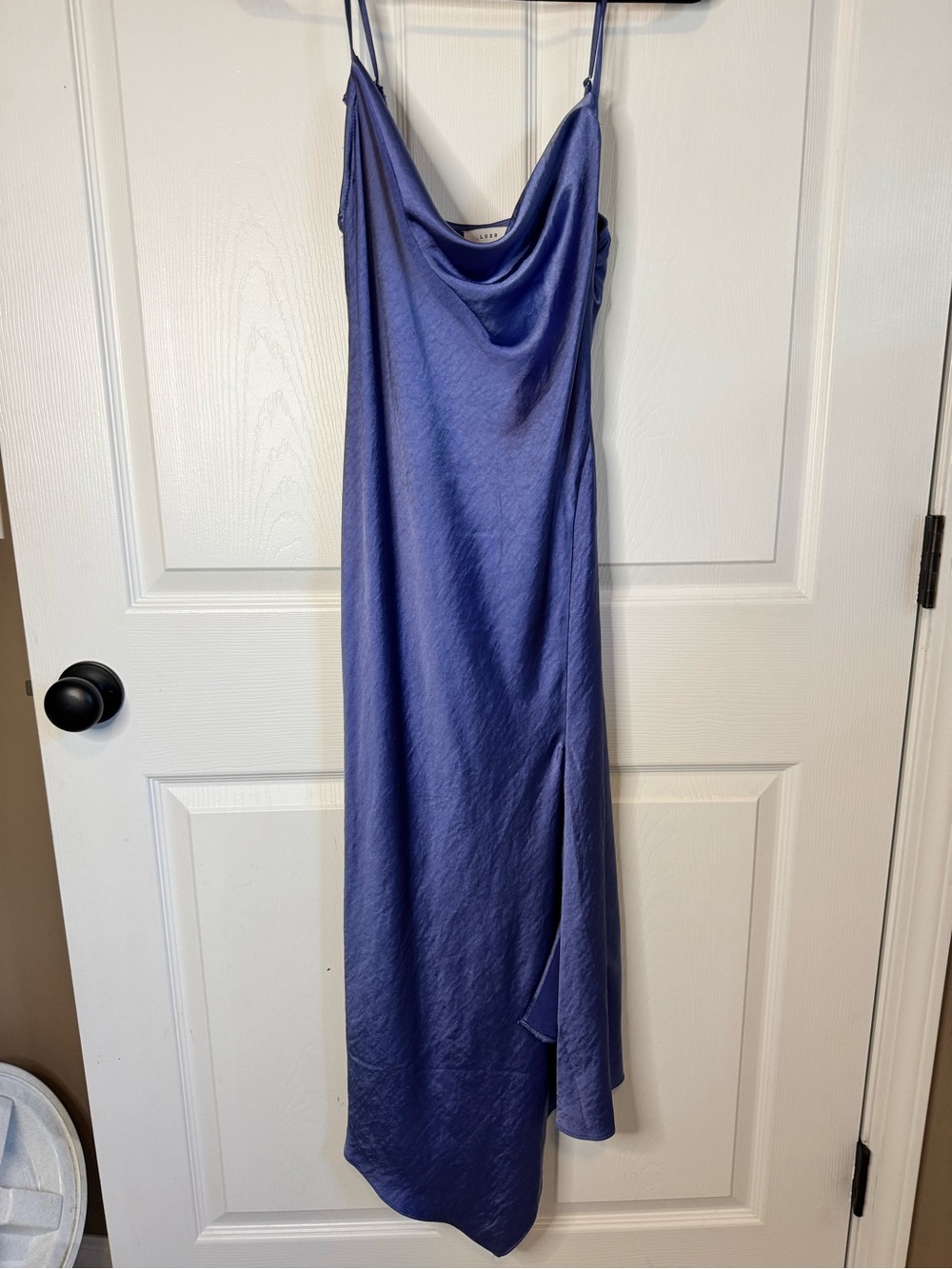 Lush Satin Cowl Midi Dress in Periwinkle